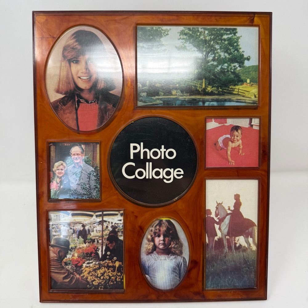 VTG JSNY Faux Tortoise Shell Photo Collage Frame 7 Openings Amber Swirl 11.5in